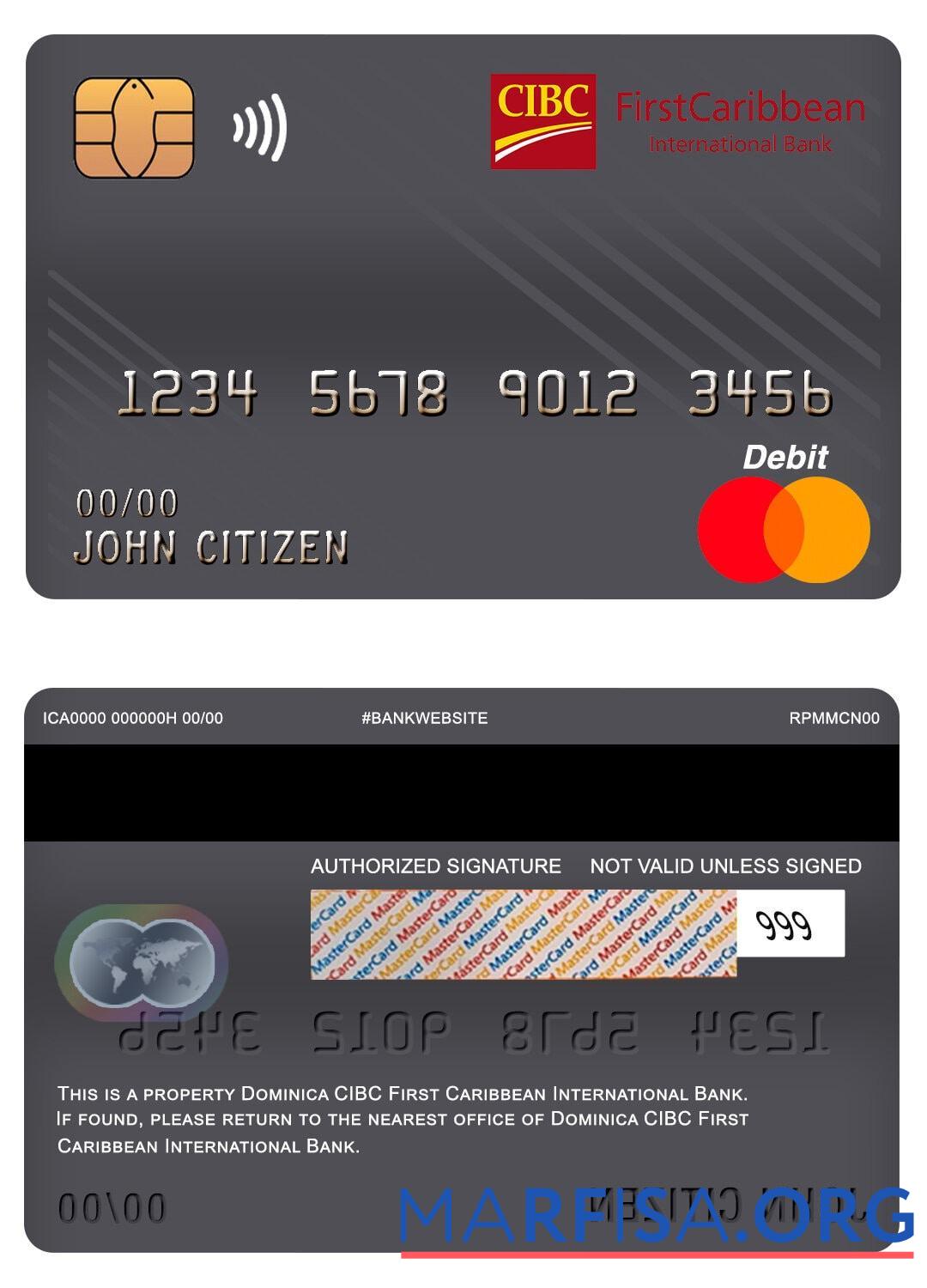 Printable Dominica CIBC First Caribbean International bank master debit card example